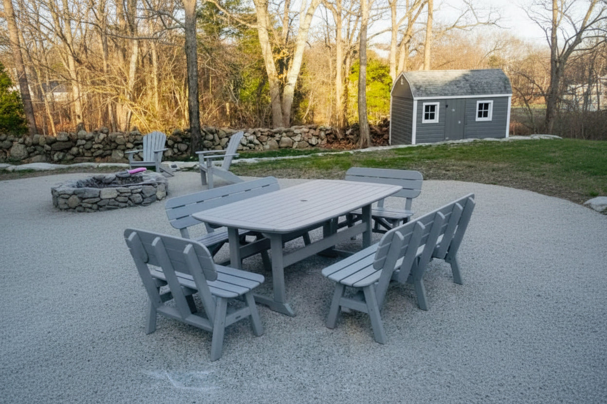 42 x 72 Inch Rectangular Seaside Casual Portsmouth Dining Table Seating Set with 4 Portsmouth Benches