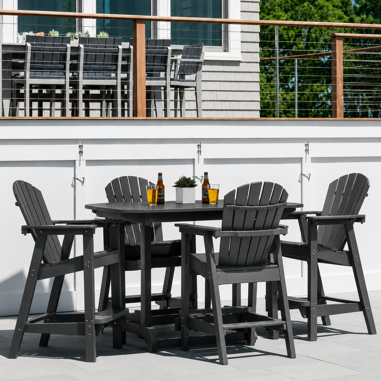 42 x 56 Inch Rectangular BAR Portsmouth Table Seating Set with 4 SHELLBACK Adirondack Bar Chairs