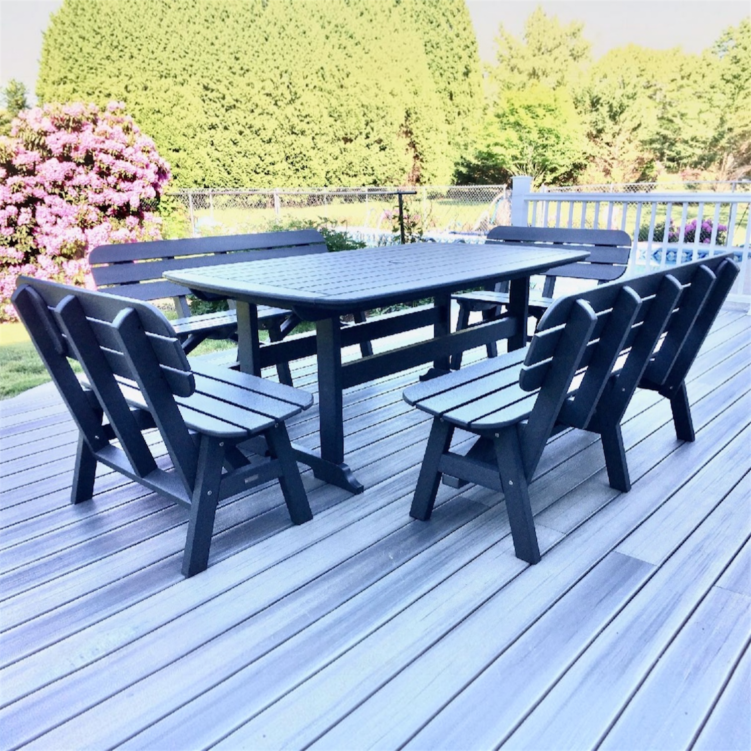 42 x 72 Inch Rectangular Seaside Casual Portsmouth Dining Table Seating Set with 4 Portsmouth Benches