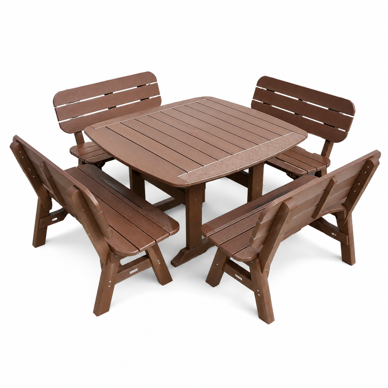 42 x 42 Inch Square Seaside Casual Portsmouth Dining Table Seating Set with 4 Portsmouth 3' Benches