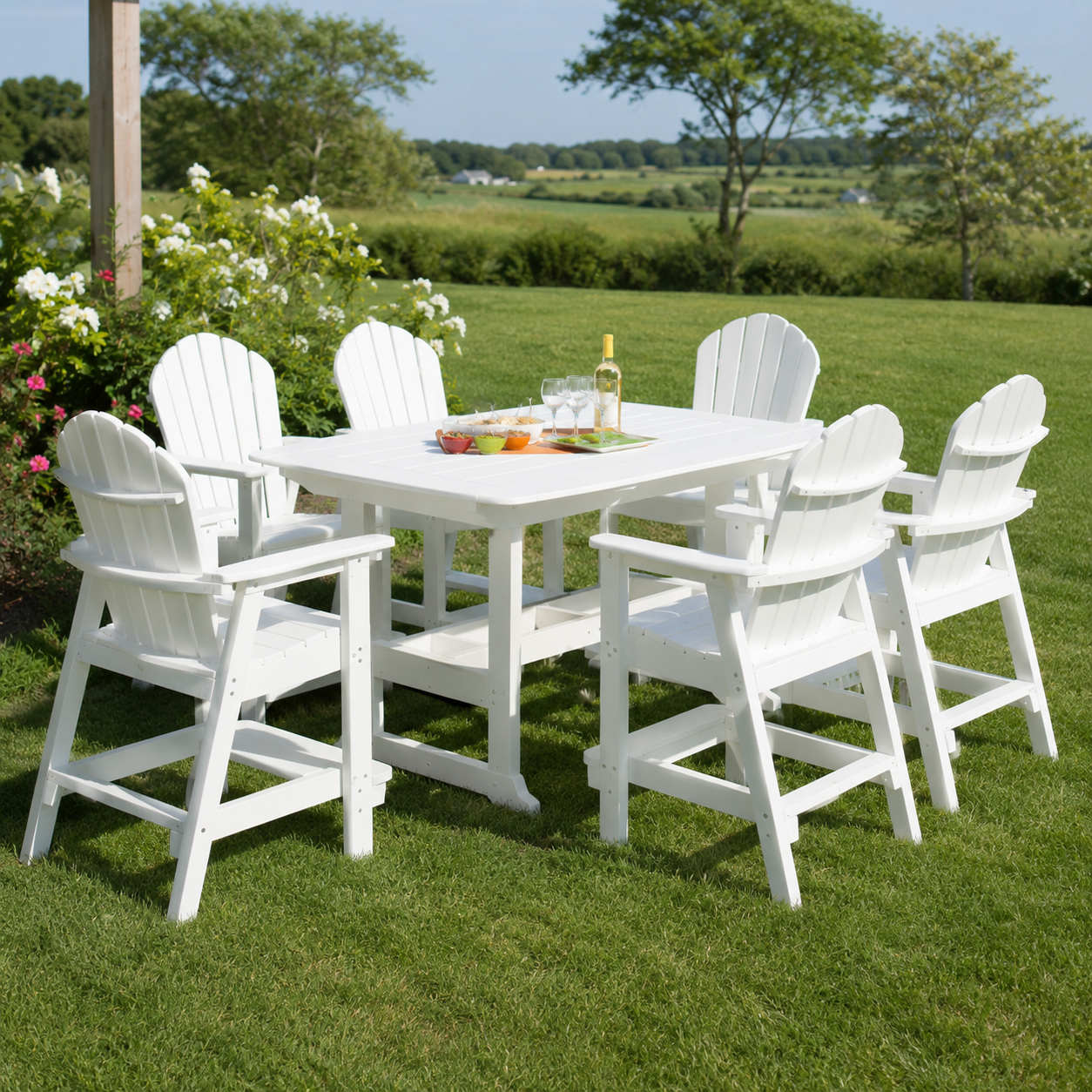 42 x 56 Inch Rectangular Portsmouth BAR Table Seating Set with 6 CLASSIC Adirondack Bar Chairs
