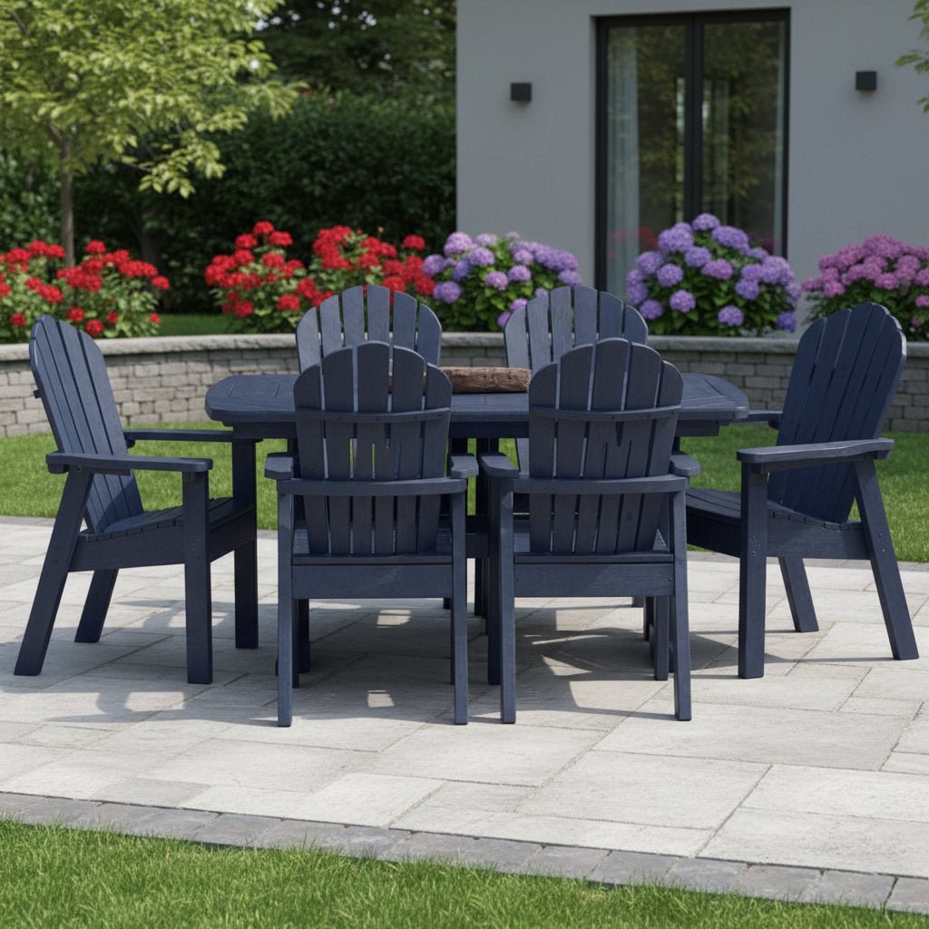 42 x 56 Inch Rectangular Seaside Casual Portsmouth Dining Table Seating Set with 6 Adirondack Classic Dining Chairs