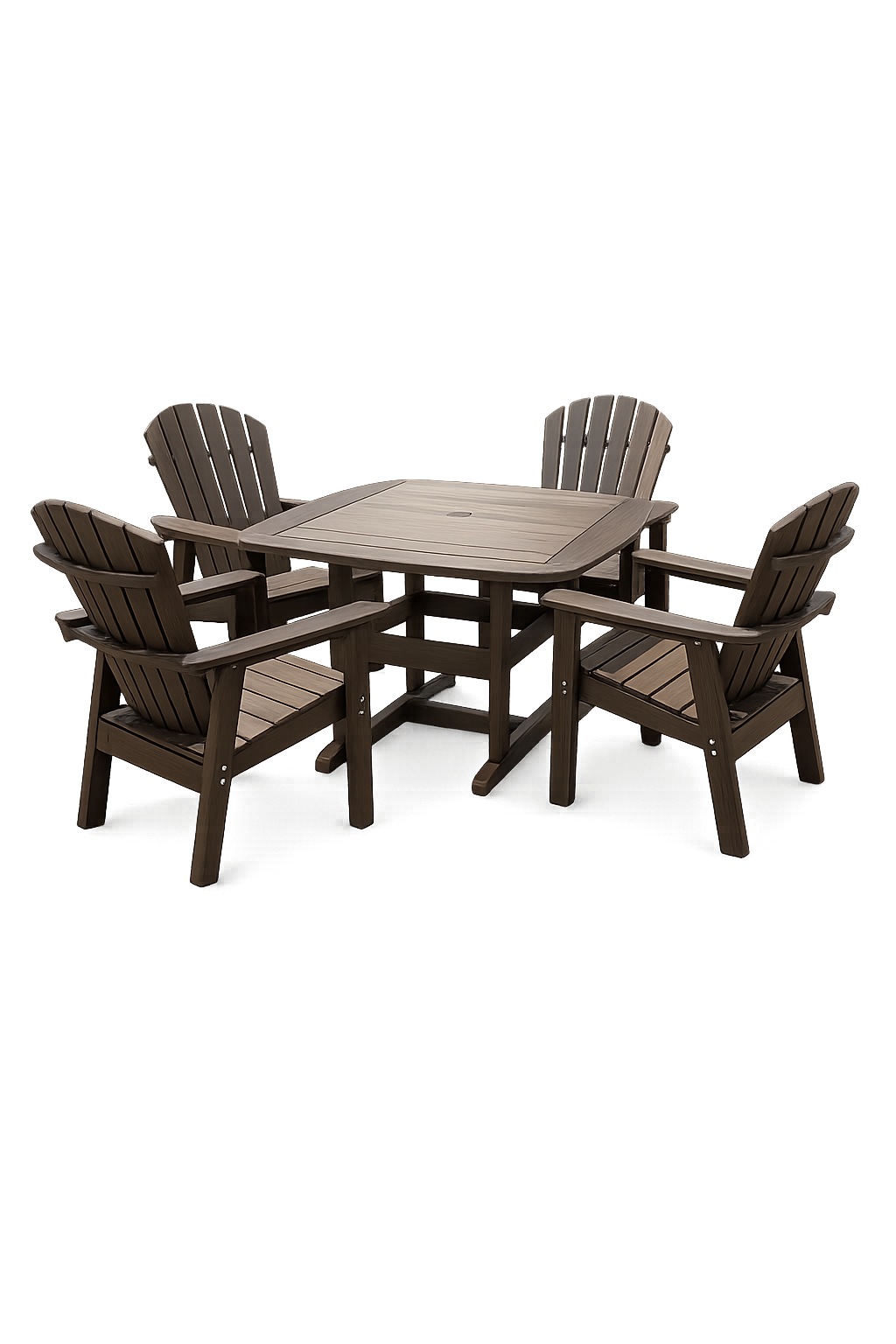 42 x 42 Inch Square Seaside Casual Portsmouth Dining Table Seating Set with 4 Adirondack Shellback Dining Chairs