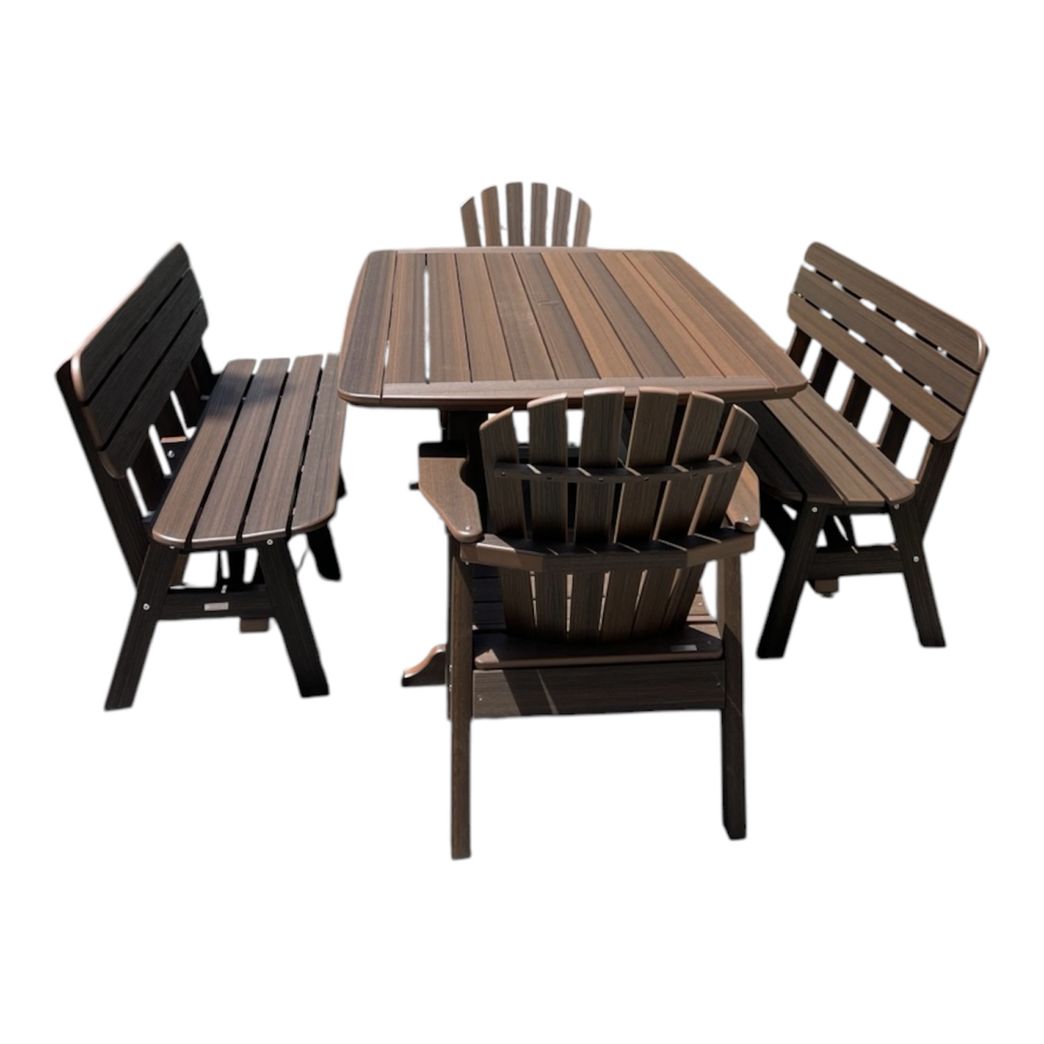 42 x 56 Inch Rectangular Seaside Casual Portsmouth Dining Table Seating Set with 2 Portsmouth 4' Benches and 2 Shellback Dining Chairs