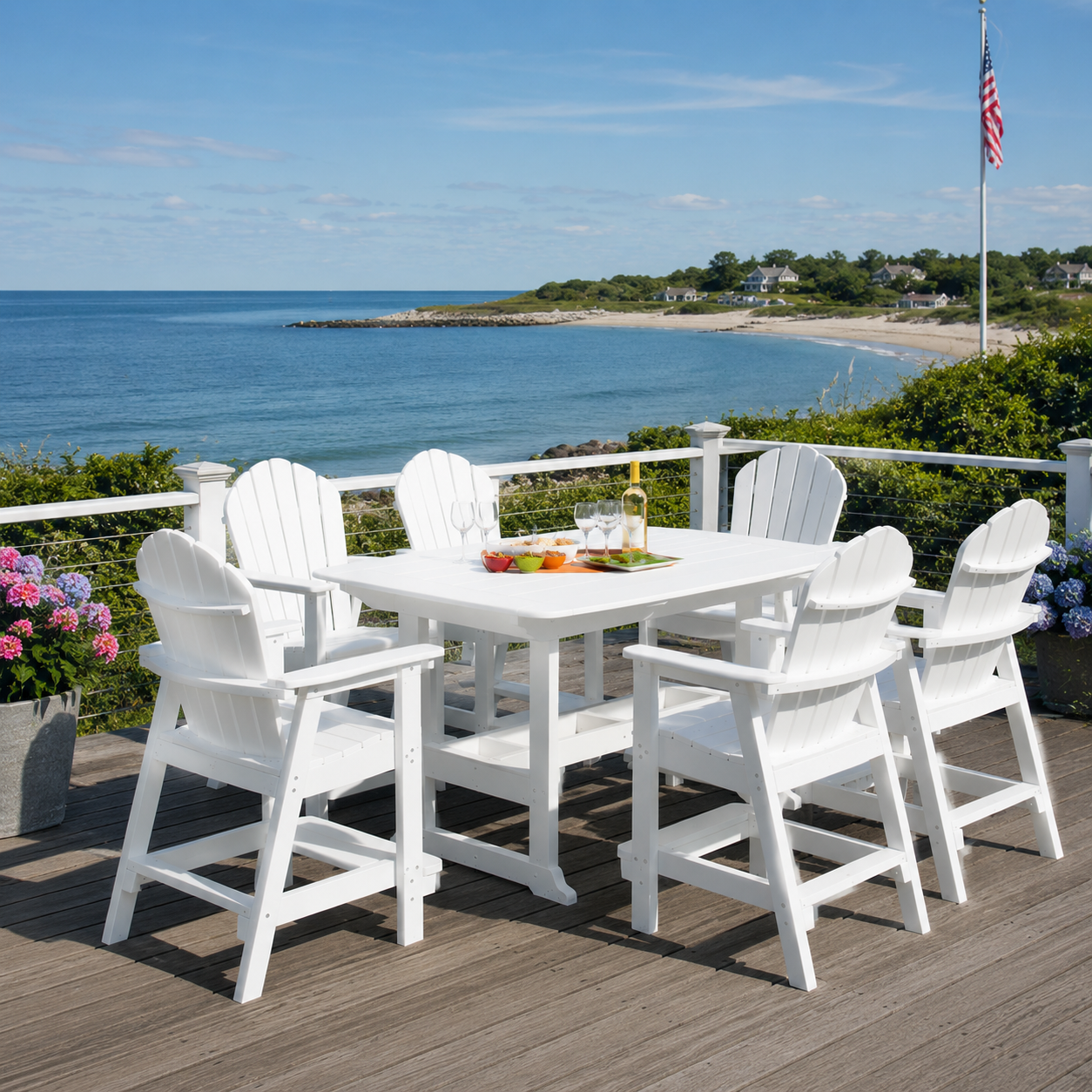 42 x 56 Inch Rectangular Portsmouth BAR Table Seating Set with 6 CLASSIC Adirondack Bar Chairs
