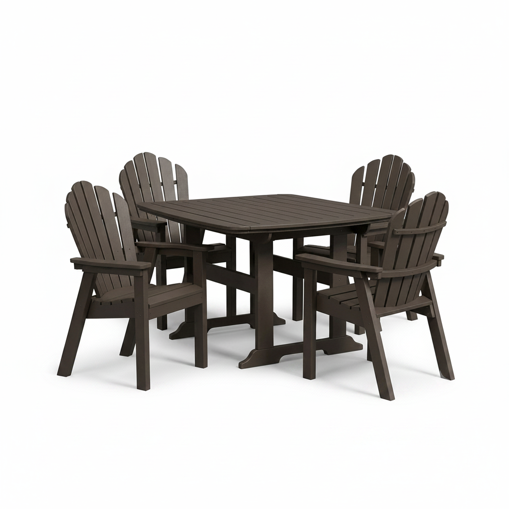 42 x 56 Inch Rectangular Seaside Casual Portsmouth Dining Table Seating Set with 4 Adirondack Classic Dining Chairs